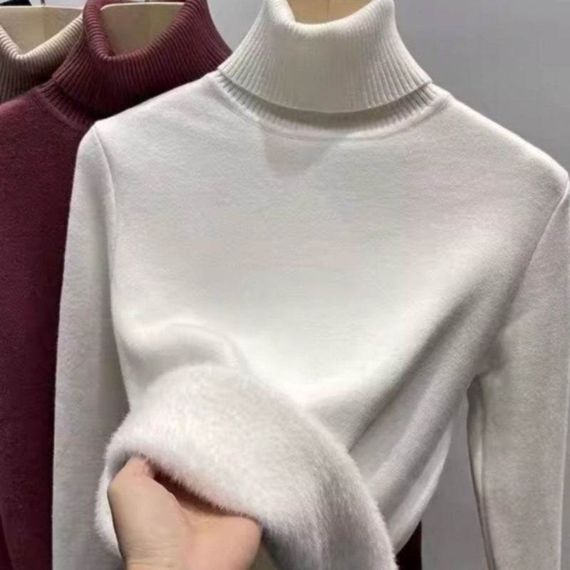 Damen-Strickpullover mit Innenfleece, hochgeschlossen