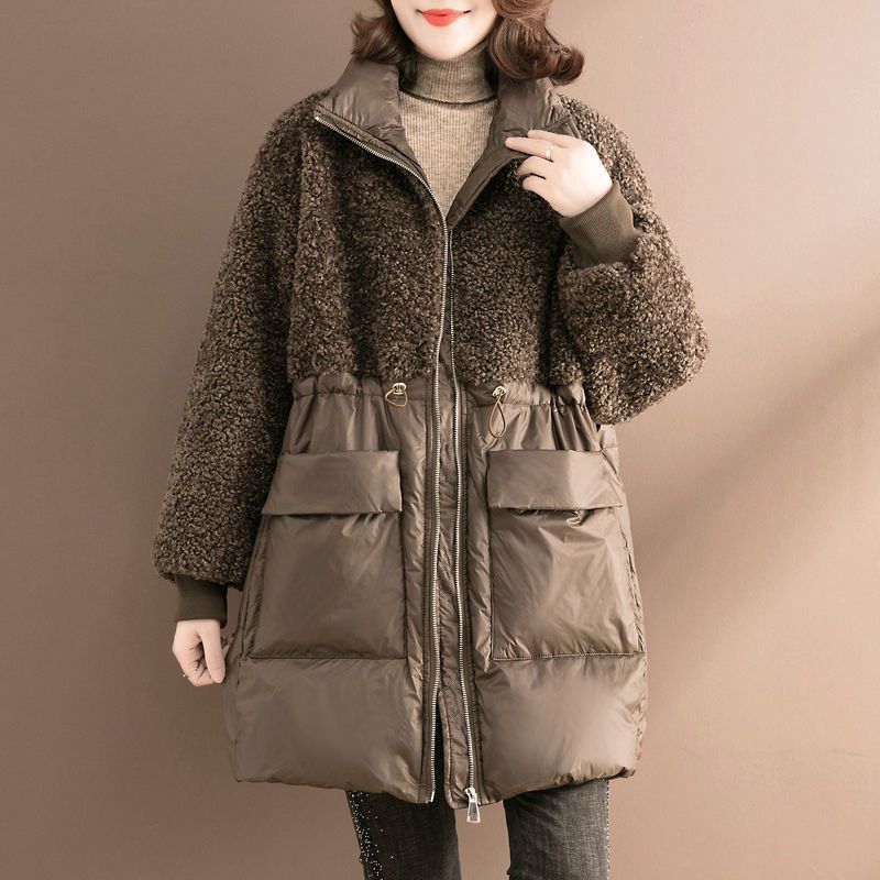Damen-Wintermantel, mittellang, mit Lammfell-Imitat-Details