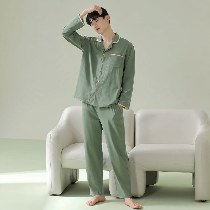 Herren-Pyjama-Set aus Baumwolle, langärmelig, antibakteriell