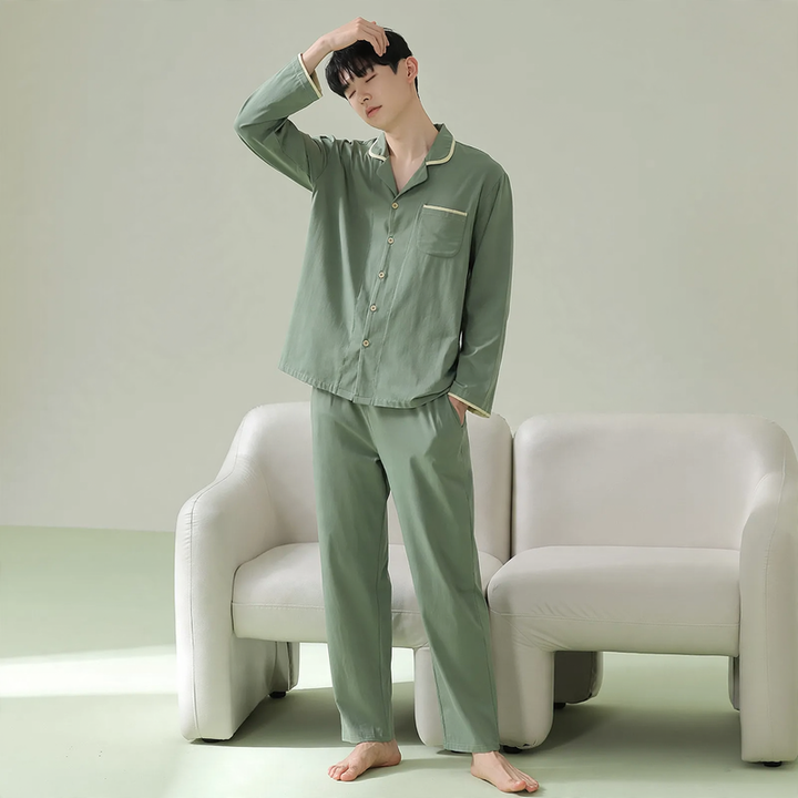 Herren-Pyjama-Set aus Baumwolle, langärmelig, antibakteriell