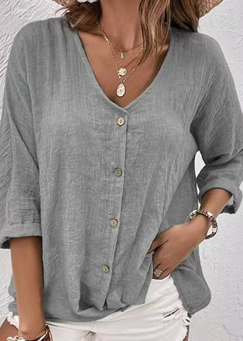 Drune | Entspannter Pullover mit V-Ausschnitt und Kurzen Ärmeln und Bluse