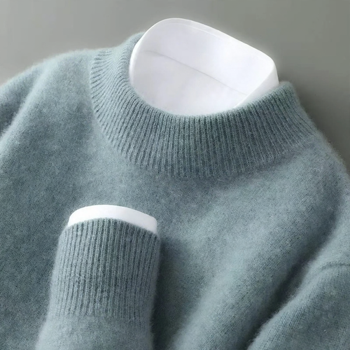 Herren-Wollpullover, Halbkragen, gestrickt, locker