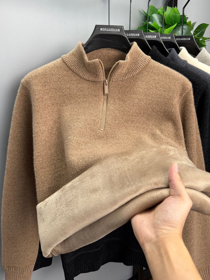 Herren-Pullover mit Reißverschluss, gefüttert, Stehkragen