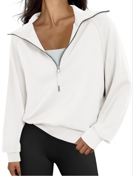 Kurzes Damen-Sweatshirt mit halbem Reißverschluss und Stehkragen