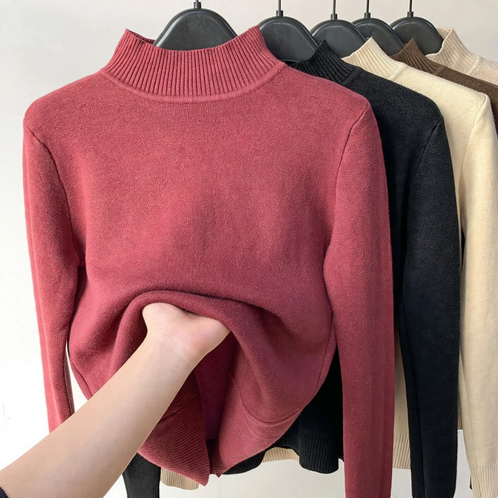 Damen-Rollkragenpullover mit Innenfleece