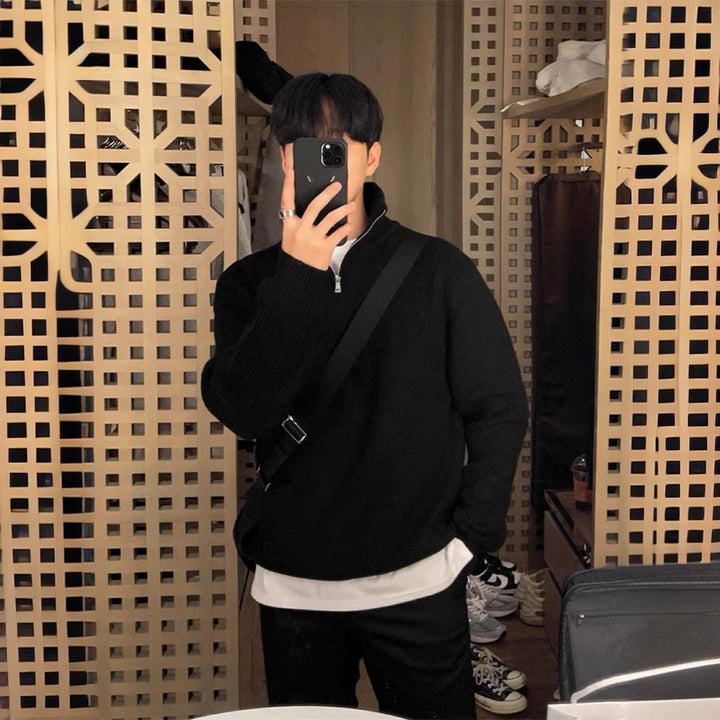 Herren Strickpullover mit Stehkragen und Reißverschluss