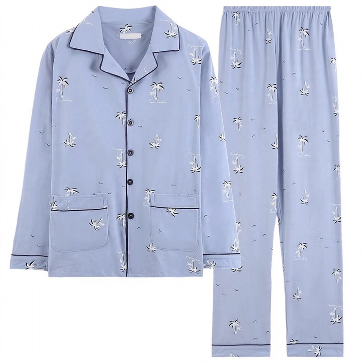 Herren-Pyjama aus 100% Baumwolle, langärmelig