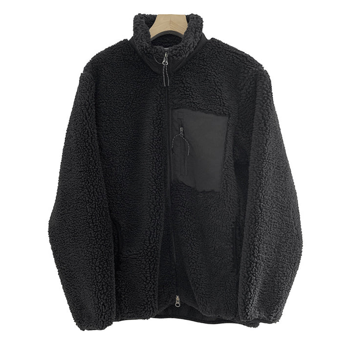 Locker geschnittene Fleecejacke mit Stehkragen und Taschen