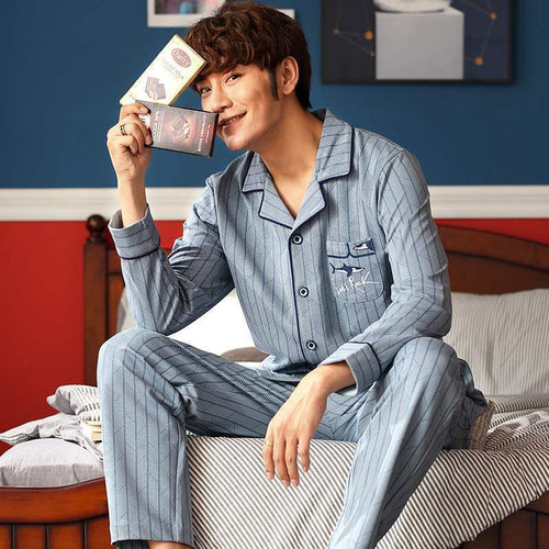 Herren-Pyjama-Set aus 100% Baumwolle, langärmelig