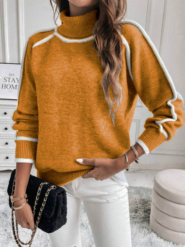 Damen-Strickpullover mit Stehkragen und Kontrastdetails