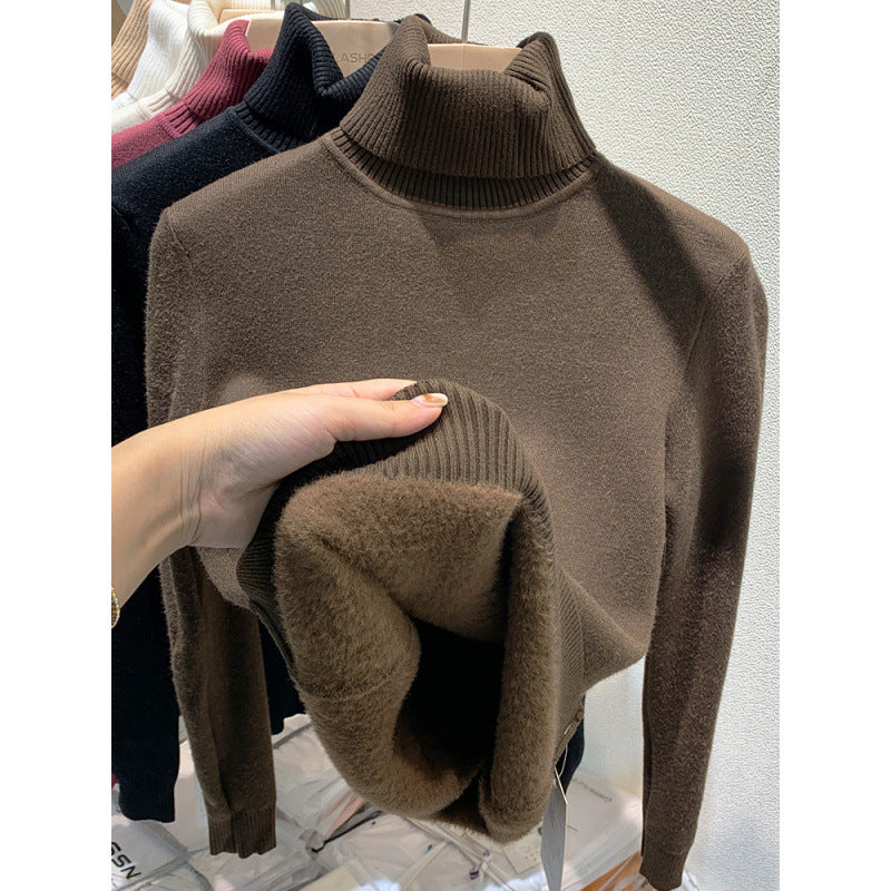 Gefütterter Damen-Strickpullover mit hohem Kragen