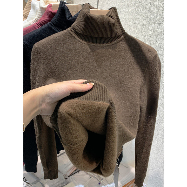 Gefütterter Damen-Strickpullover mit hohem Kragen
