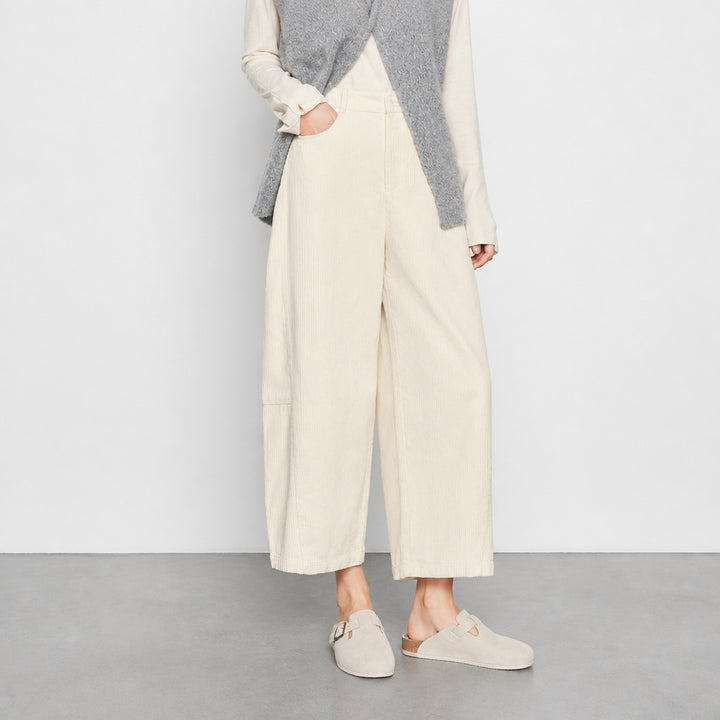 Damen-Kordhose mit hohem Bund, 7/8-Länge