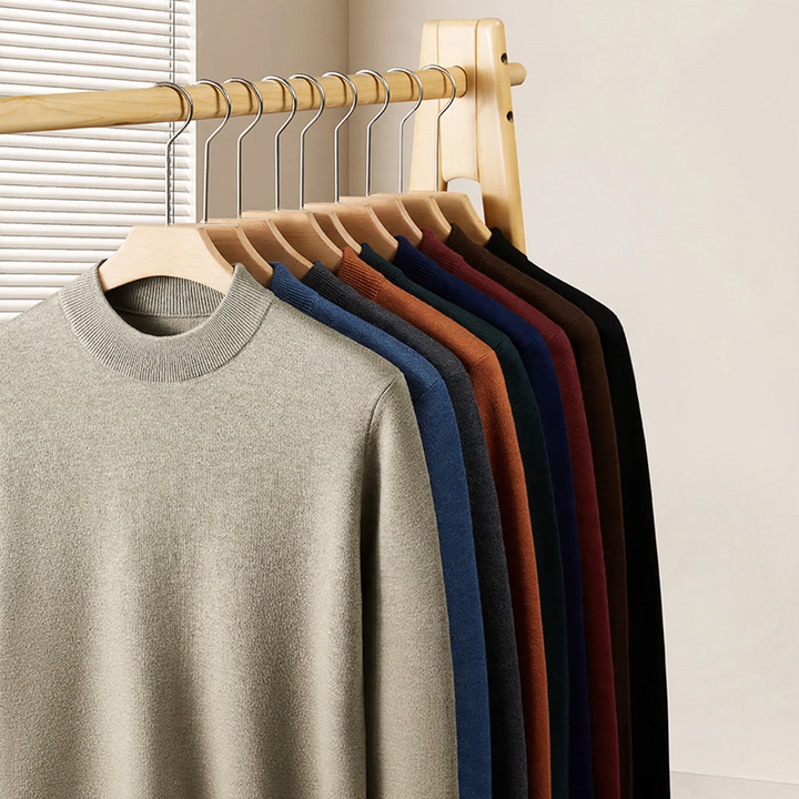 Herren-Wollpullover, Stehkragen, gefüttert