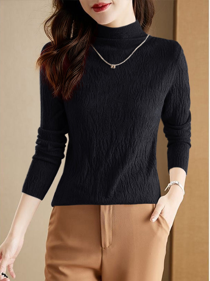 Damen-Wollpullover mit Stehkragen, strukturiert