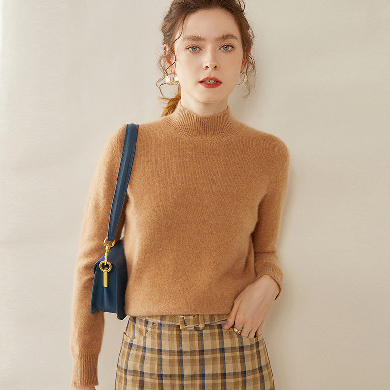 Damen-Kaschmirpullover, halbhoher Kragen, zweifädig, locker