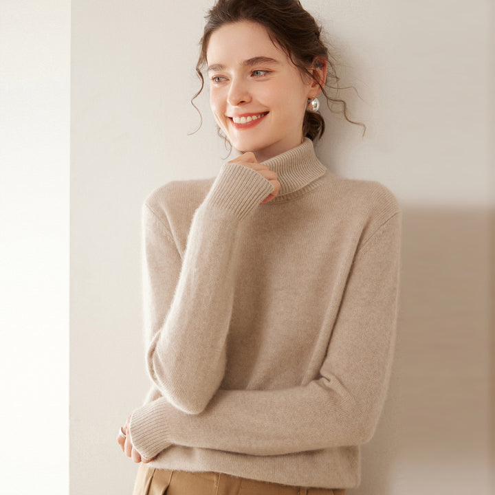 Damen-Rollkragenpullover aus Wolle, einfarbig