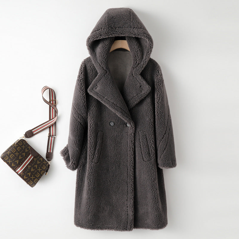 Langer Teddy-Mantel aus Lammfell-Imitat für Damen