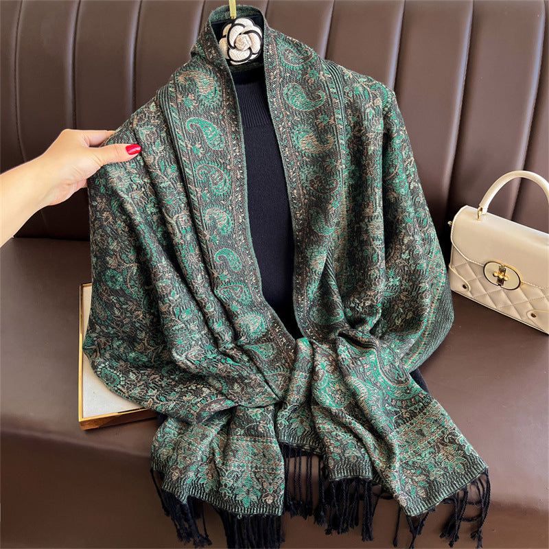 Jacquard-Schal mit Fransen, 70x180 cm