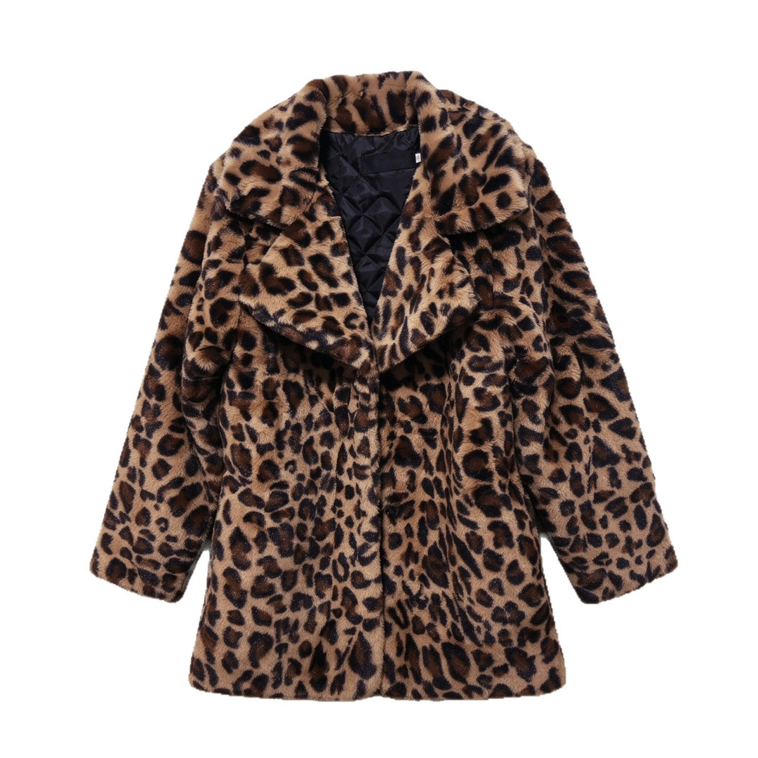 Damen-Kunstpelzmantel mit Leopardenmuster und Revers