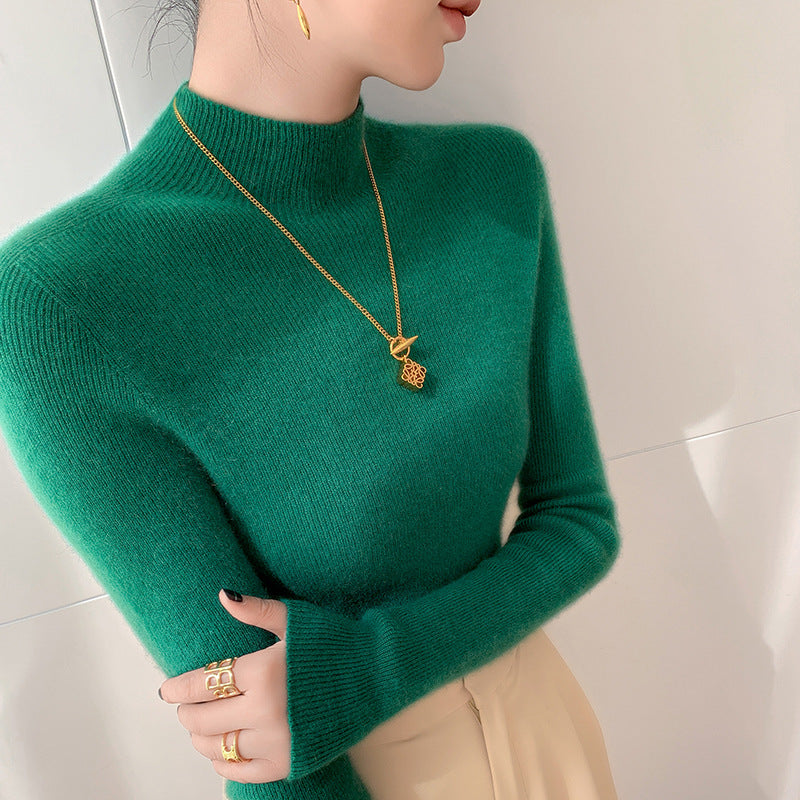 Damen-Kaschmirpullover, Stehkragen, schmal geschnitten