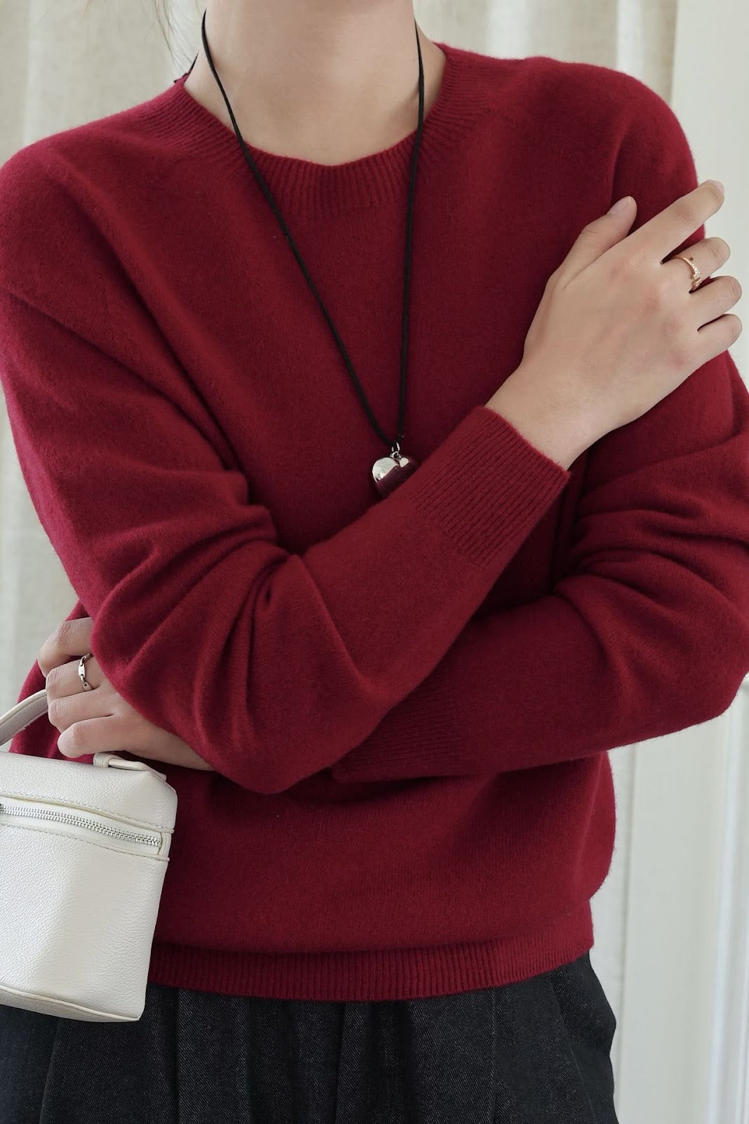Damen-Wollpullover, V-Ausschnitt, lockere Passform