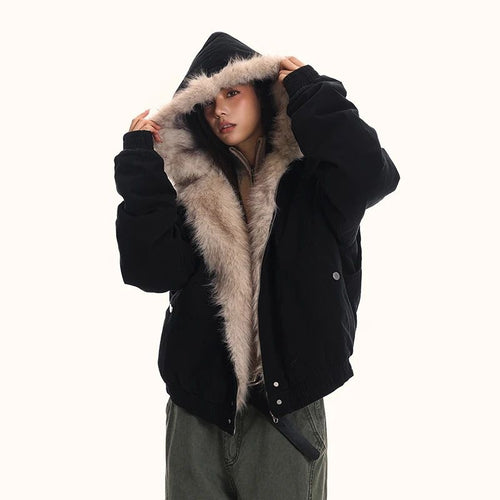 Herren-Winterjacke, gefüttert, mit Kapuze und Fellkragen