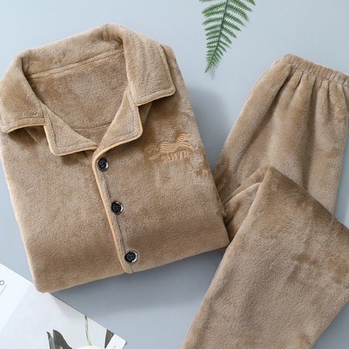 Warmer Herren-Hausanzug aus Flanell und Korallenfleece