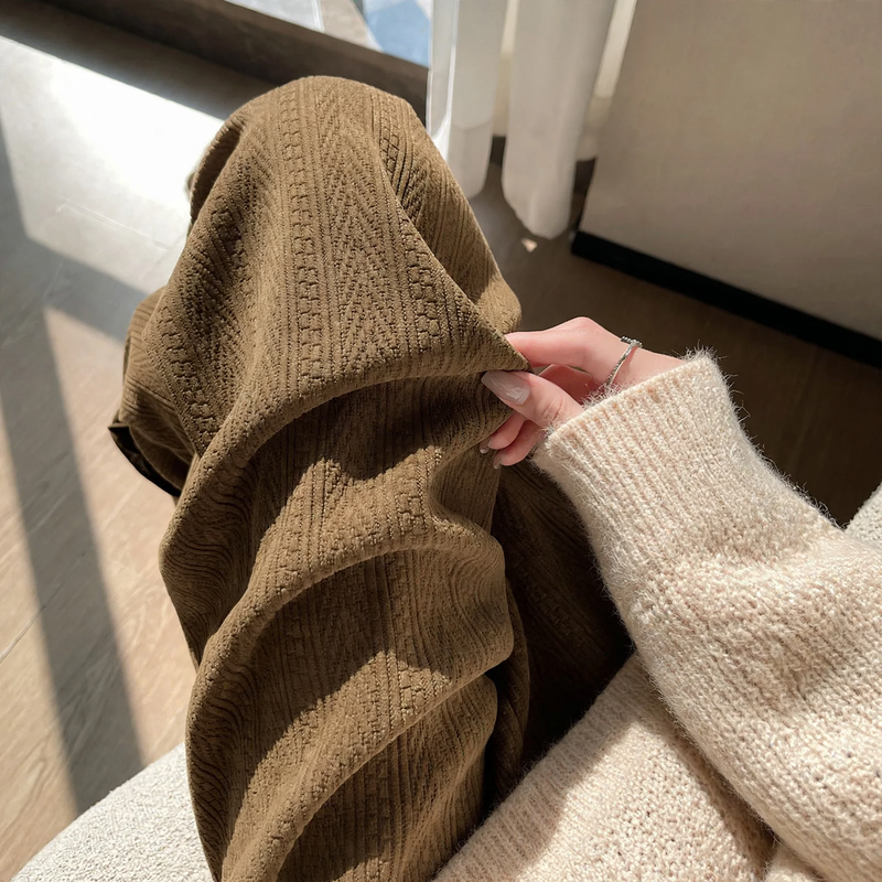 Damen-Cordhose, gerade geschnitten, hohe Taille, Freizeit