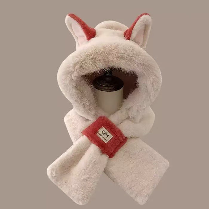 Damen Plüsch-Kapuzenschal mit Bären-Design