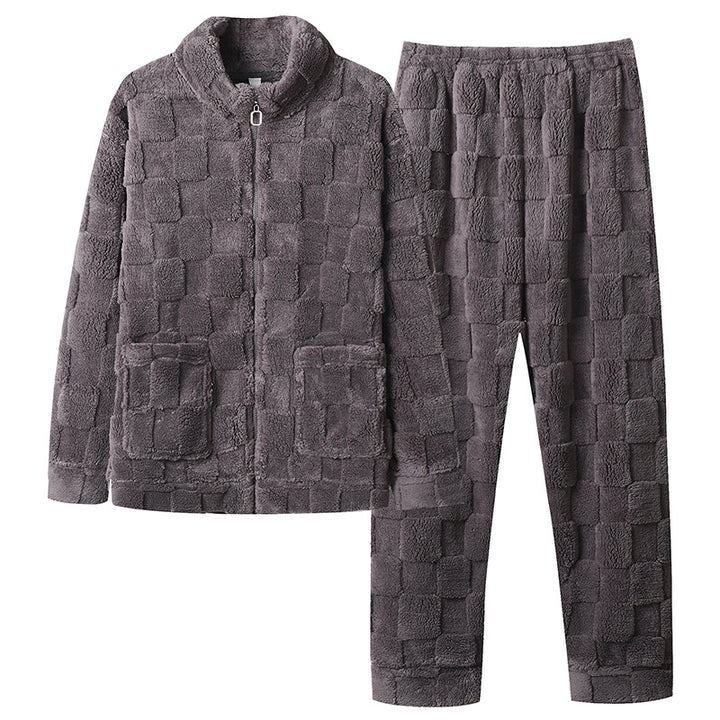 Herren-Pyjama-Set aus Korallenfleece, warm und mit Reißverschluss