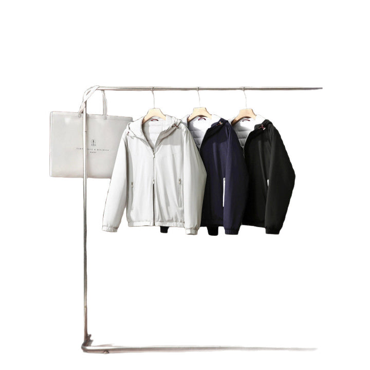 Elegante Herren-Kapuzenjacke, Wolle und Seide