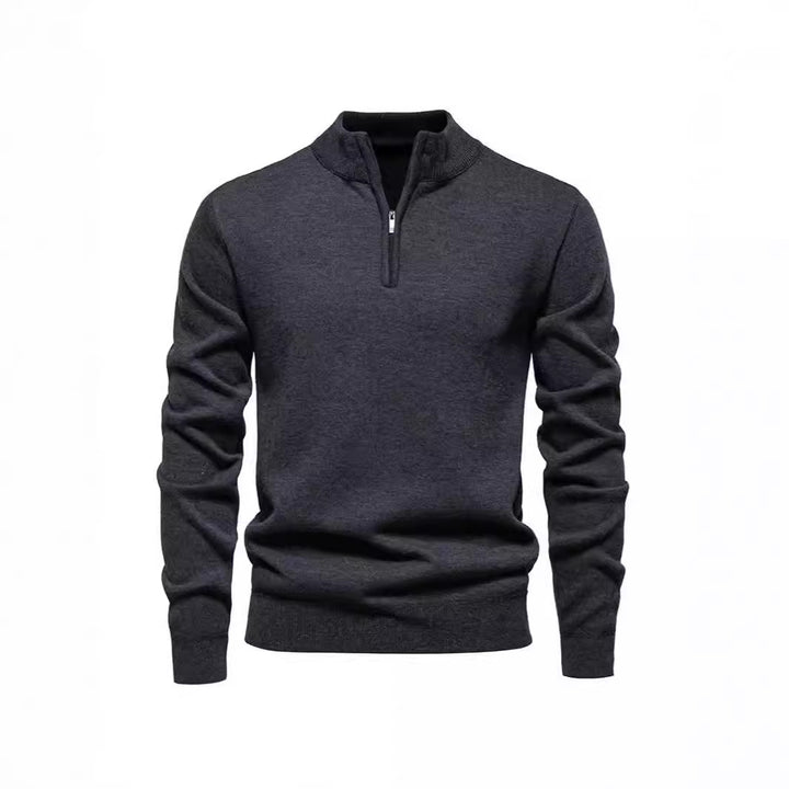 Schlanker Strickpullover mit Stehkragen und Reißverschluss