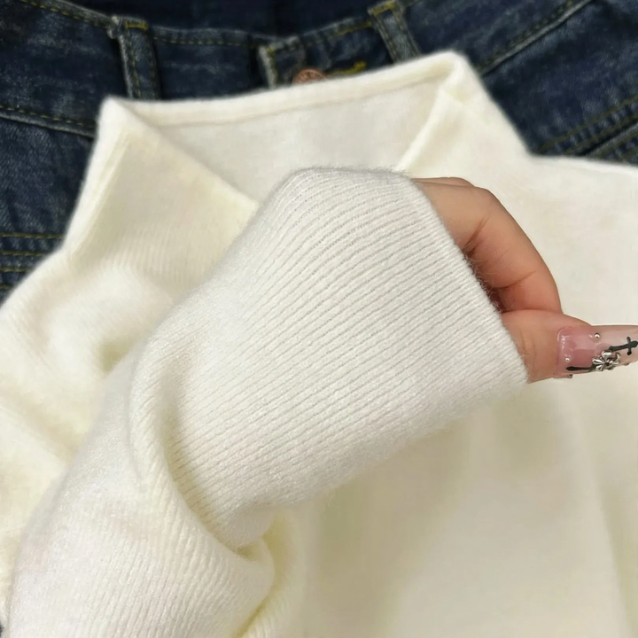 Damen-Strickpullover, Stehkragen, schlichtes Design