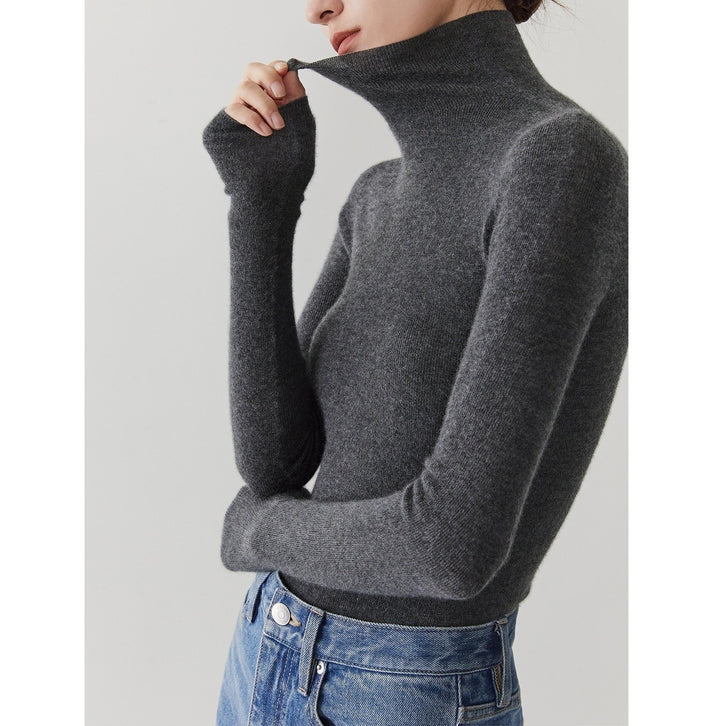Damen-Kaschmirpullover mit Stehkragen, nahtlos