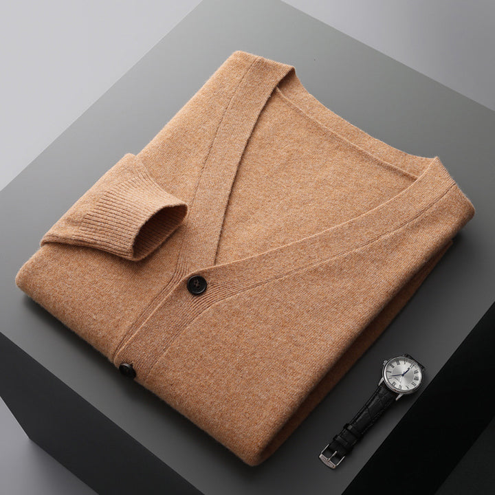 Herren-Strickjacke mit V-Ausschnitt, Wolle