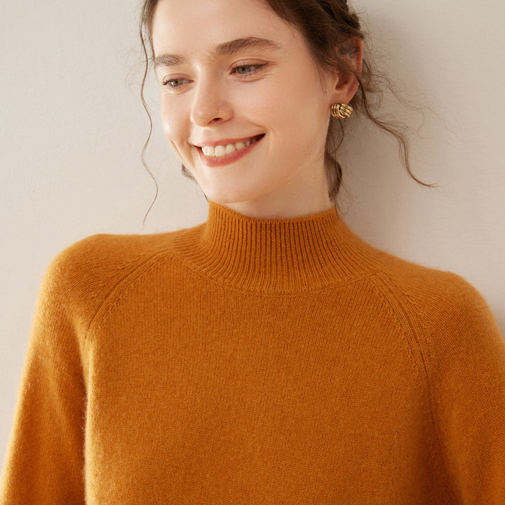 Damen-Kaschmirpullover, Stehkragen, weich und figurschmeichelnd