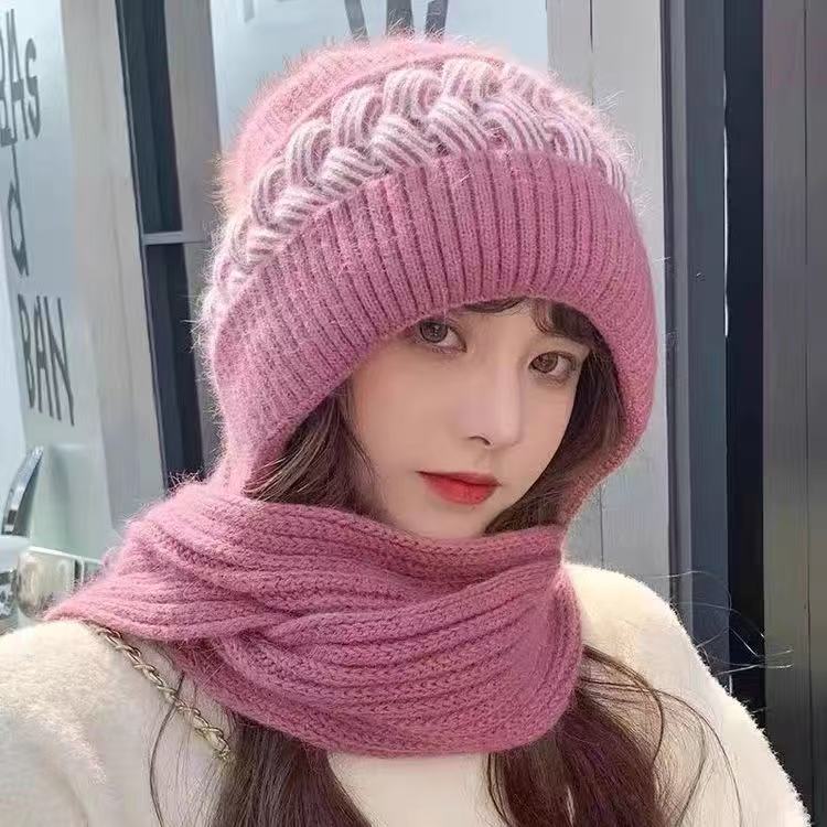 Gestricktes Mützen- und Schal-Set, gefüttert, winddicht