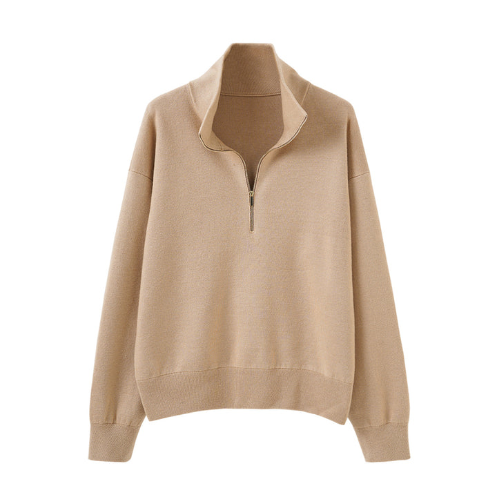 Damen-Strickpullover mit Reißverschluss und Stehkragen