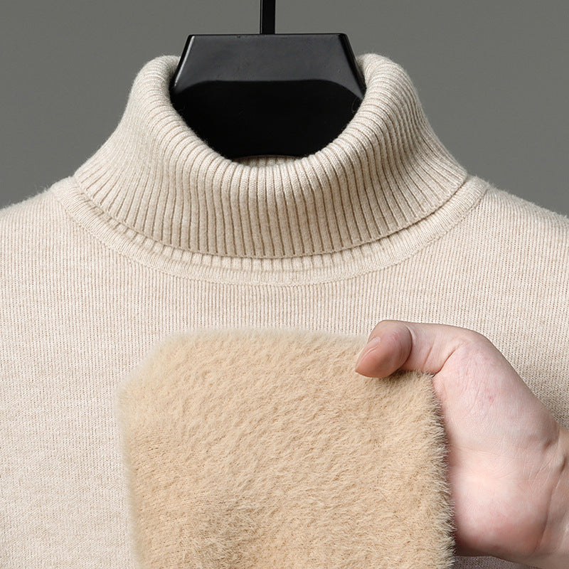 Herren-Strickpullover, gefüttert, Stehkragen