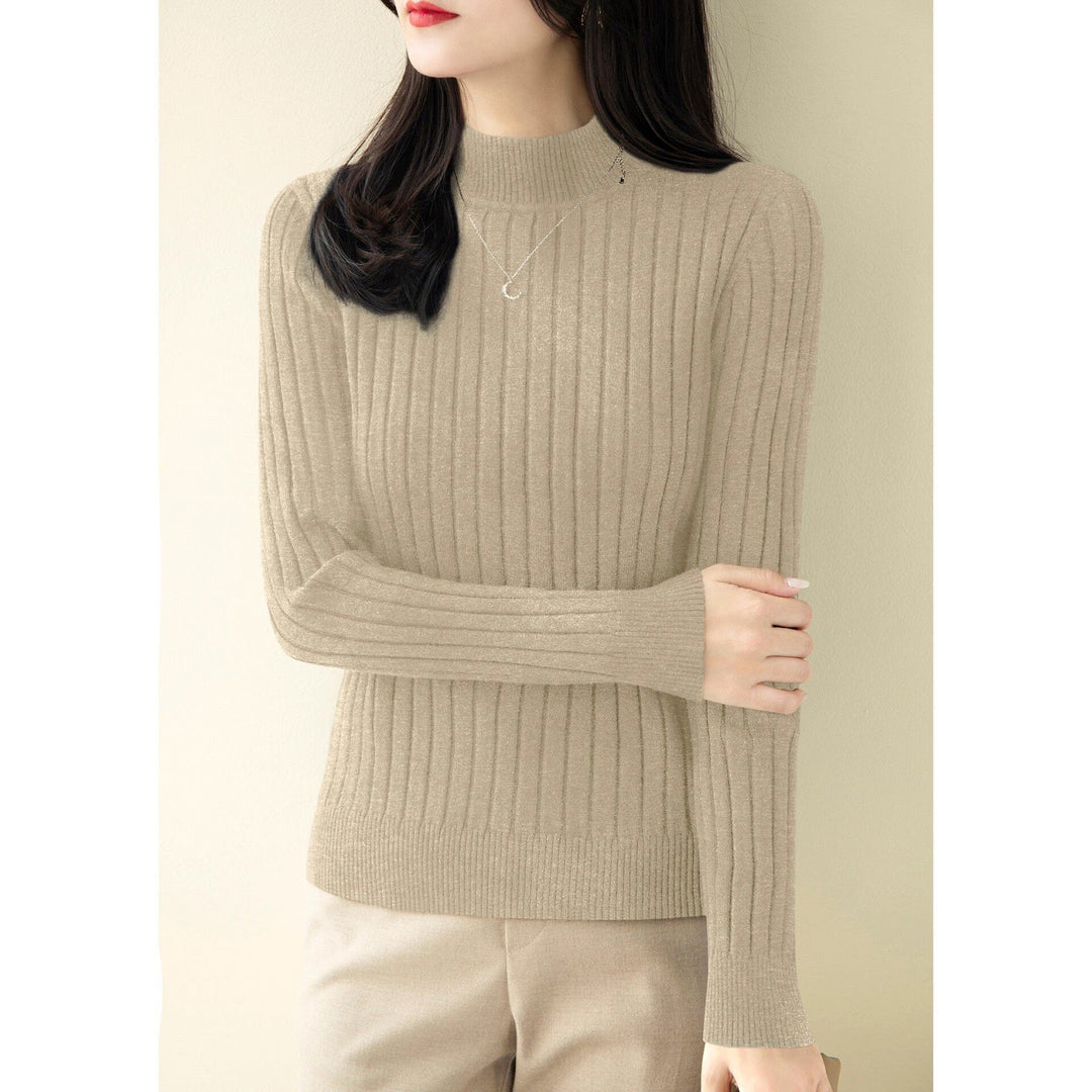 Damen-Strickpullover mit halbem Stehkragen, figurbetont