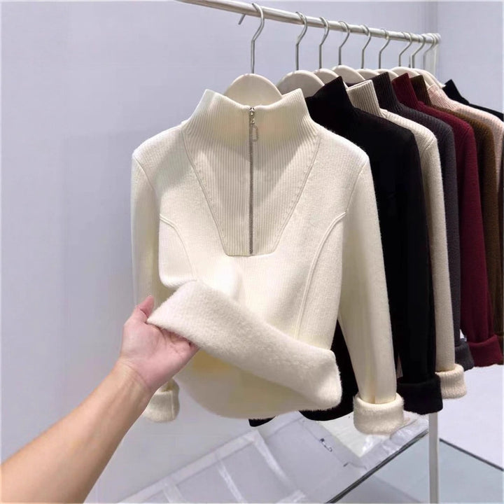 Gefütterter Damen-Strickpullover mit Reißverschluss