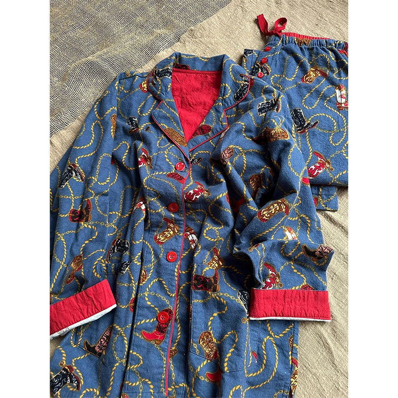 Damen-Hausanzug mit Cartoon-Print, Langarm