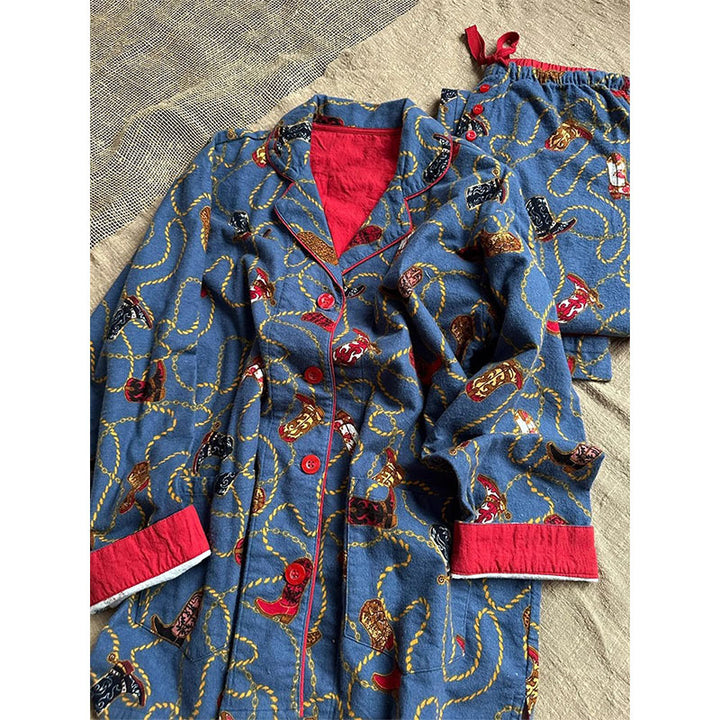 Damen-Hausanzug mit Cartoon-Print, Langarm
