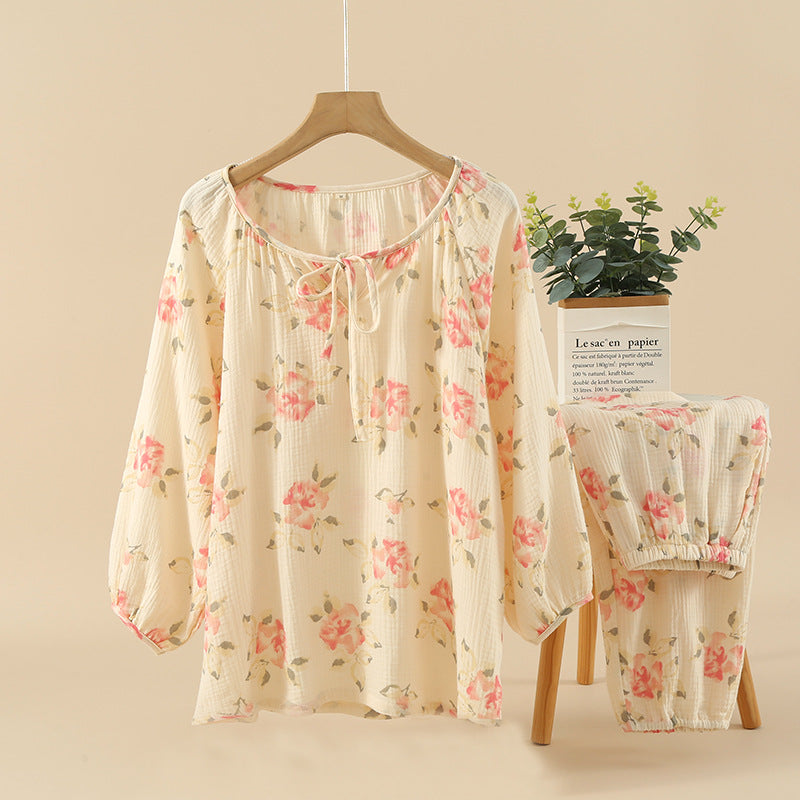 Damen-Pyjama-Set, 100% Baumwolle, langärmelig, süßes Design