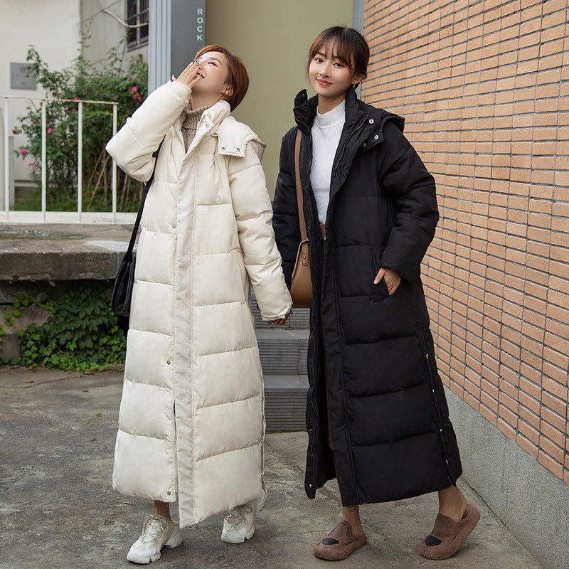 Lange Damen-Winterjacke mit Kapuze, gefüttert