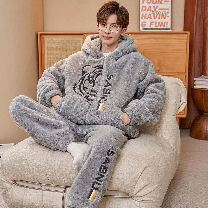 Herren-Pyjama-Set, Korallenfleece, gefüttert, warm