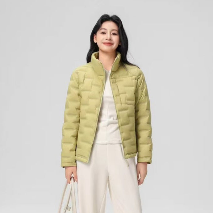 Kurze Damen-Daunenjacke mit Stehkragen, Weißentendaunen