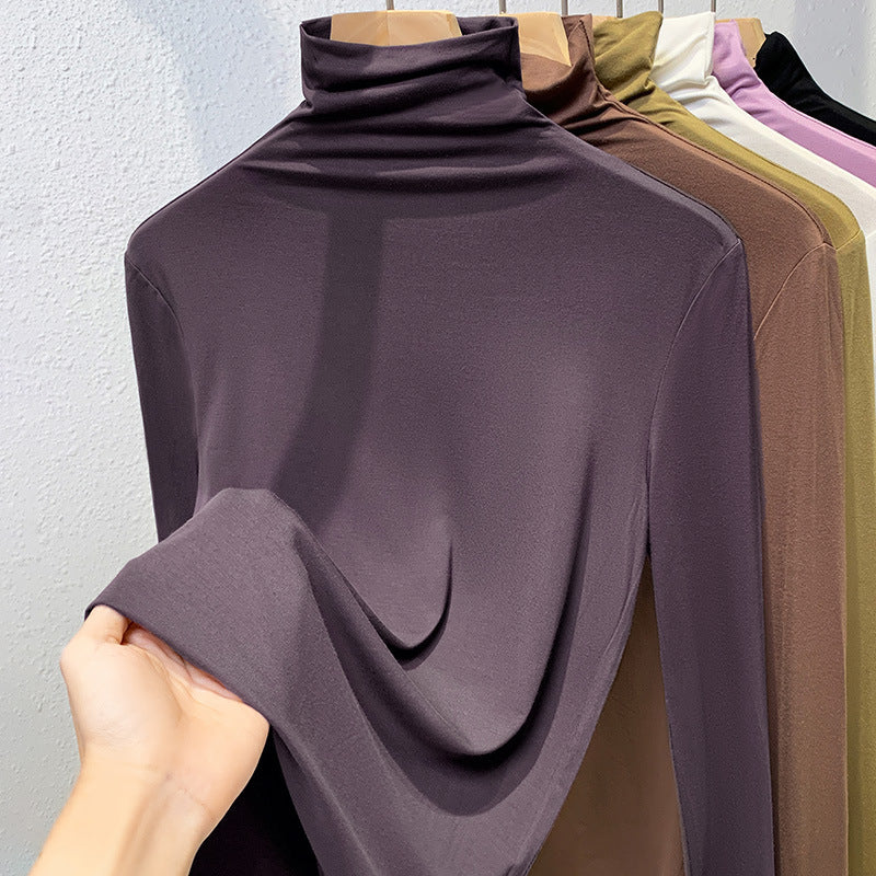 Damen-Langarm-Rollkragen-Shirt, gerippt und elastisch