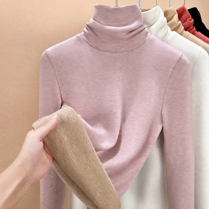 Gefütterter Strickpullover mit hohem Kragen